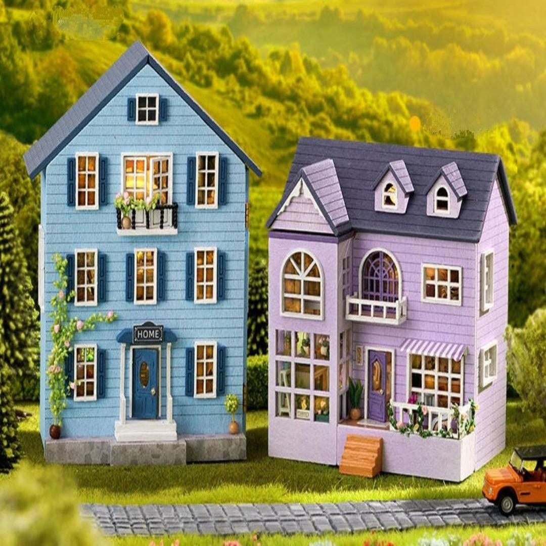 DIY wood dollhouse, toy cottage house for kids, doll house DIY kit