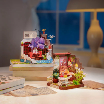 Little & Warm Space Series Miniature Dollhouse - The Muse Bookshop - Post Office - Fancy Tea Yard - Sea Holiday Restaurant