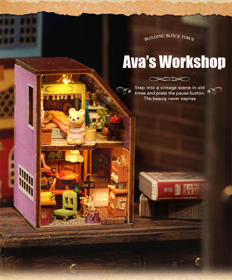 Building Block Town Combination Style Doll House DIY Dollhouse Kit Six Story Bella's Living Room Harry's Kitchen Ava's Workshop Gary's Books