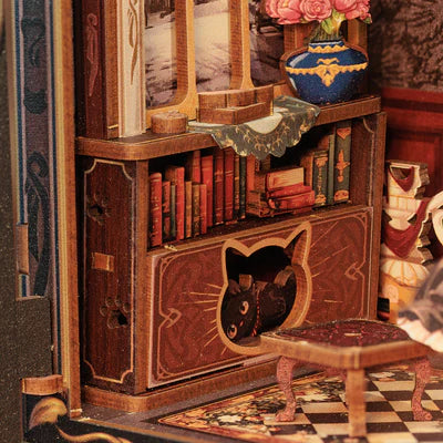 Count Cat Study DIY Book Nook Kit Miniature Bookshelf Decor Meow Lovers Bookends