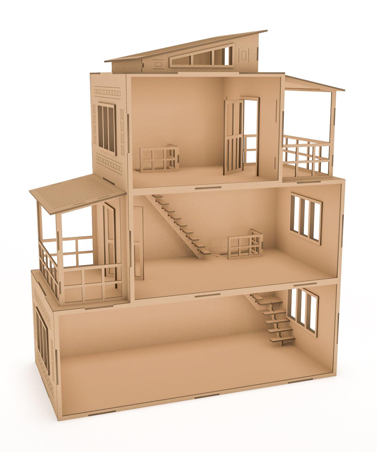 Three Floor Wooden Dollhouse DIY Miniature Dollhouse Kit 3D Wooden Puzzles Three Story Large Dollhouse
