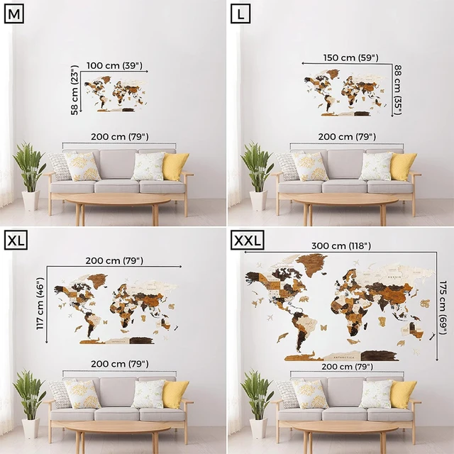 Carte du monde 3D, décoration murale en bois, couleur unie, carte du monde du voyageur, décor de salle, puzzles