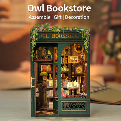 Owl Bookstore DIY Book Nook Kit Miniature Bookshelf Decor Magical Bookends