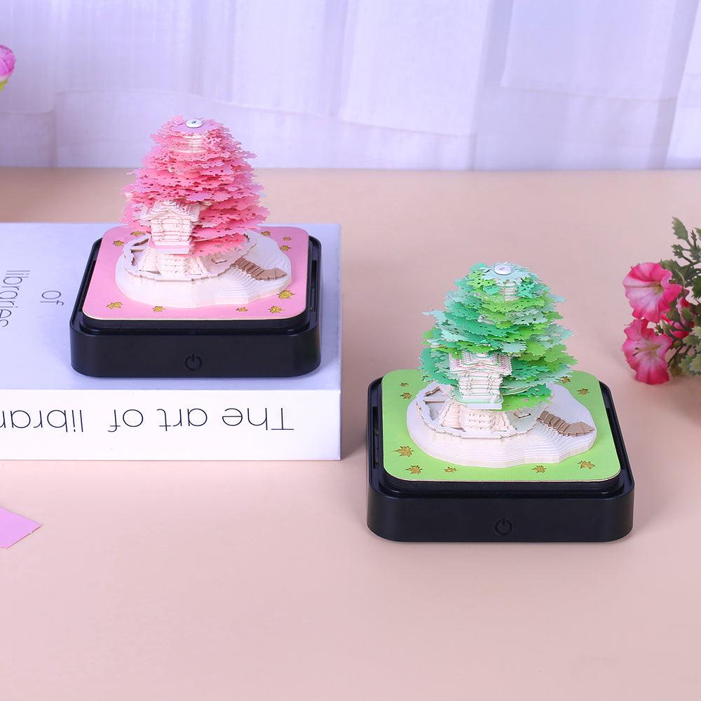 Sakura Tree Note Pad Japanese Marriage Tree House 3D Note Pad Sakura Temple Note Pad Creative Memo Pad Omoshiroi Block With LED
