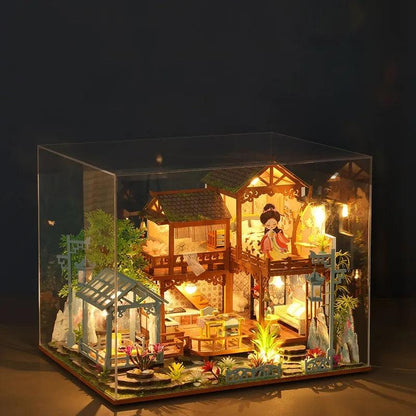 DIY Dollhouse Kit Ancient Japanese Garden Pavilion Style Dollhouse With Moonlight & Lotus Pond Japanese Miniature Dollhouse Holiday Crafts - Rajbharti Crafts