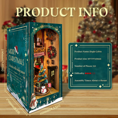 DIY Book Nook Kit Christmas Book Nook Jingle Cabin Book Nook Christmas Decor Book Shelf Insert Holiday Miniatures DIY Bookend Best Gift