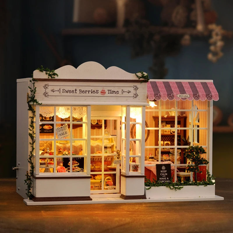 Sweet Berries Time Miniature Cake Shop Dollhouse Openable Door Bakery Miniature Shop