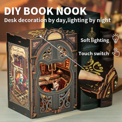 Count Cat Study DIY Book Nook Kit Miniature Bookshelf Decor Meow Lovers Bookends