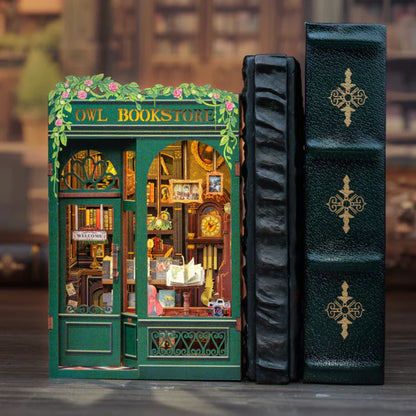 Owl Bookstore DIY Book Nook Kit Miniature Bookshelf Decor Magical Bookends