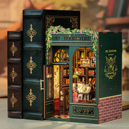 Owl Bookstore DIY Book Nook Kit Miniature Bookshelf Decor Magical Bookends