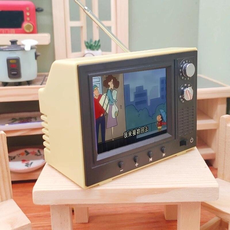 Real Working Miniature TV Retro Style Mini TV Cartoon Play Television Color Screen For Dollhouse
