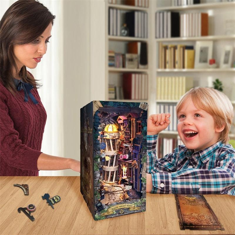DIY Magic Night Alley Book Nook - DIY Book Nook Kits - Wizard Alley Book Nook Dioramas Book Shelf Insert Book Scenery with LED Model Building Kit