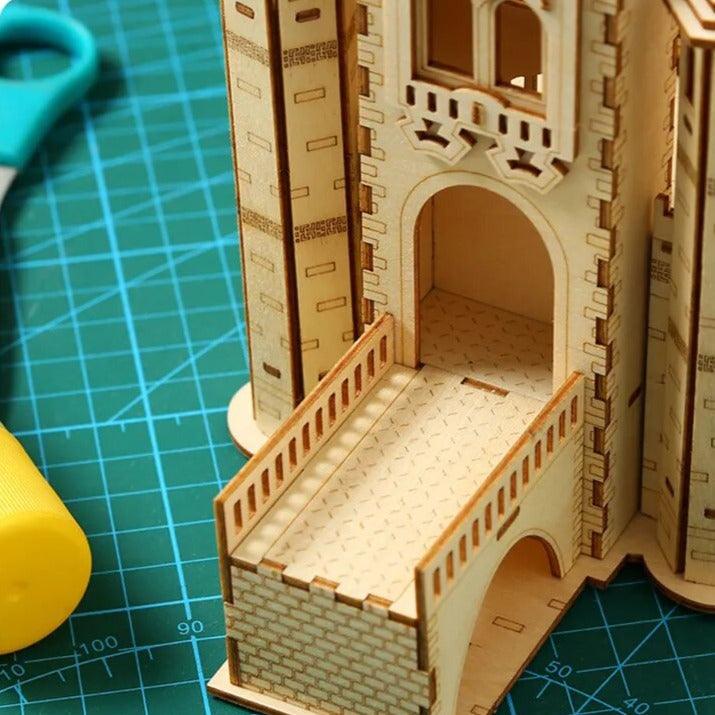 3D Wooden Puzzle House Royal Knight's Castle Assembly Retro Toy for Kids Adult DIY Model Kits Decoration for Gifts