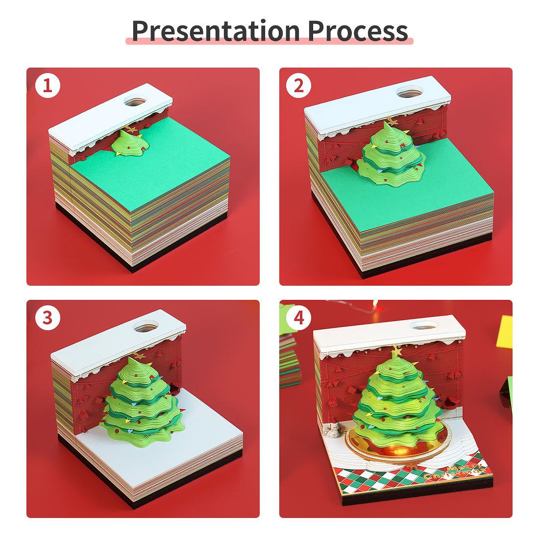 Christmas Tree 3D Note Pad - Desk Decor Creative Memo Pad - Holiday Gifts Christmas Gifts Omoshiroi Block - Rajbharti Crafts