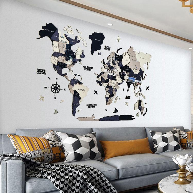 3D World Map Wall Decor Wooden Solid Color Traveler's World Map Room Decor Puzzles - Rajbharti Crafts