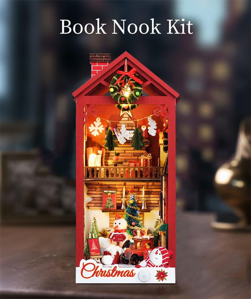 Christmas Book Nook DIY Book Nook Kits Shelf Insert Kit Miniature Building Kits Santa Claus's Room Bookshelf with Light Bookends Gifts - Rajbharti Crafts