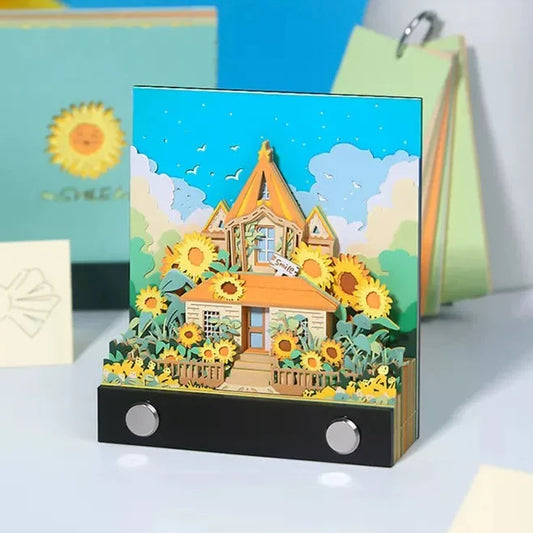 Sunflower House 3D Note Pad - Sunshine Castle Omoshiroi Blocks - 3D Memo Pad Paper Crafts