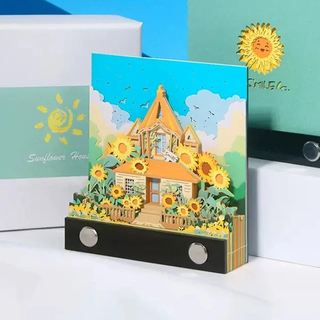 Sunflower House 3D Note Pad - Sunshine Castle Omoshiroi Blocks - 3D Memo Pad Paper Crafts