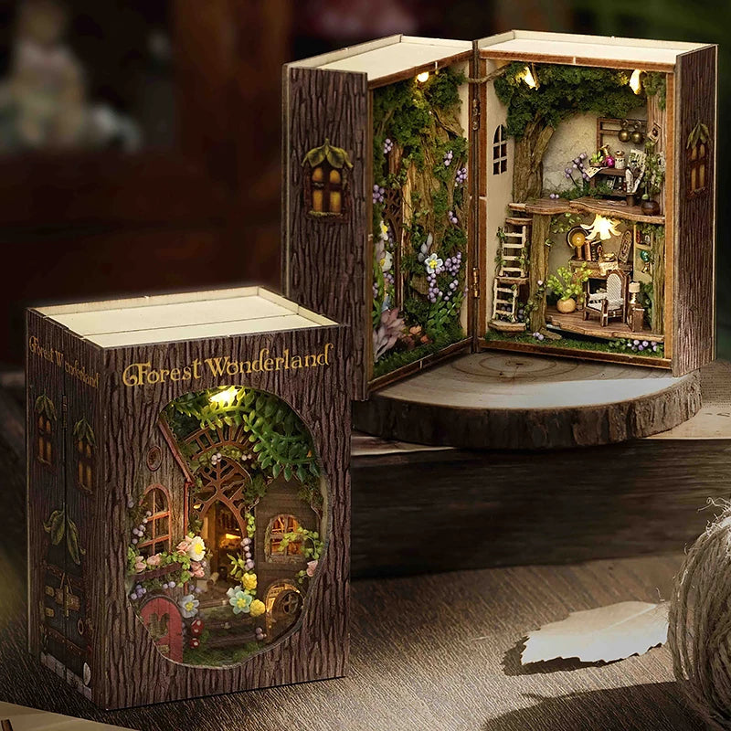 Miniature Book Nook Dioramas Book Shelf Décor Scenery - Forest Wonderland - School Of Magic - Coffee & Bakery - Molly Flower Shop