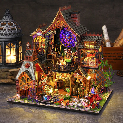 Magic Forest Villa Miniature House DIY Dollhouse Kit Alchemist Library House