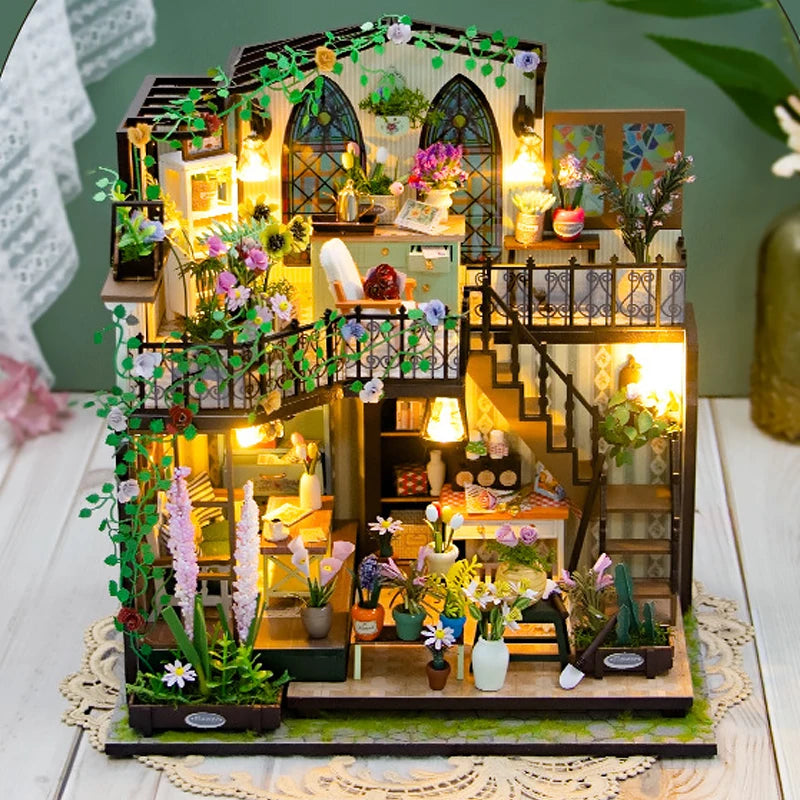 Darcy Flower House Miniature House Kit DIY Dollhouse Miniature Crafts