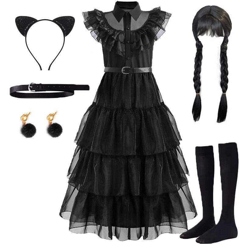 Wednesday Addams Cosplay For Girls Halloween Costume 2023 Kids Party Dresses Carnival Easter Halloween Dress 5-14 Years