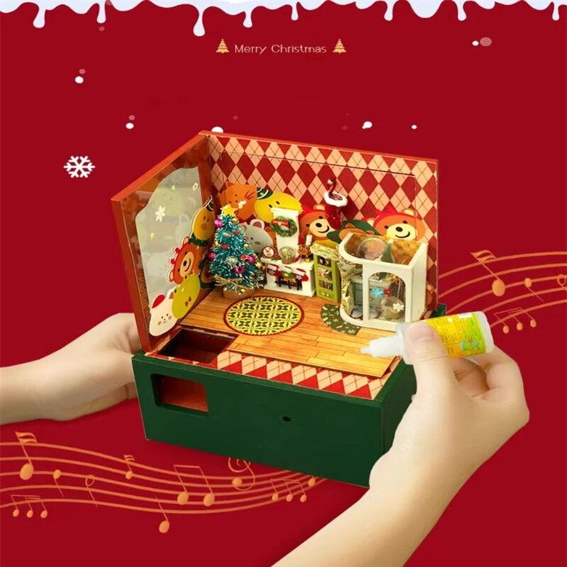 Christmas Music Box Dollhouse DIY Dollhouse Kit Christmas Claw Machine Toys Crane