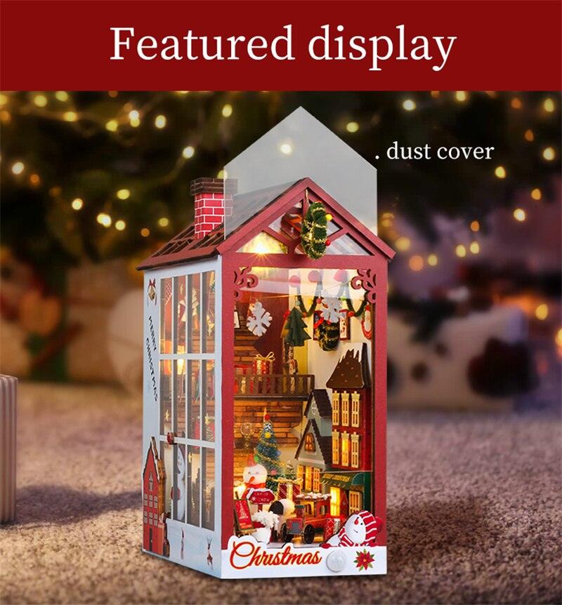 Christmas Book Nook DIY Book Nook Kits Shelf Insert Kit Miniature Building Kits Santa Claus's Room Bookshelf with Light Bookends Gifts