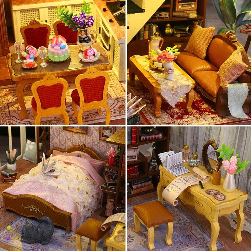 DIY Dollhouse Kit Romantic European Style Miniature Dollhouse Kit Large Villas Miniatures - Rajbharti Crafts