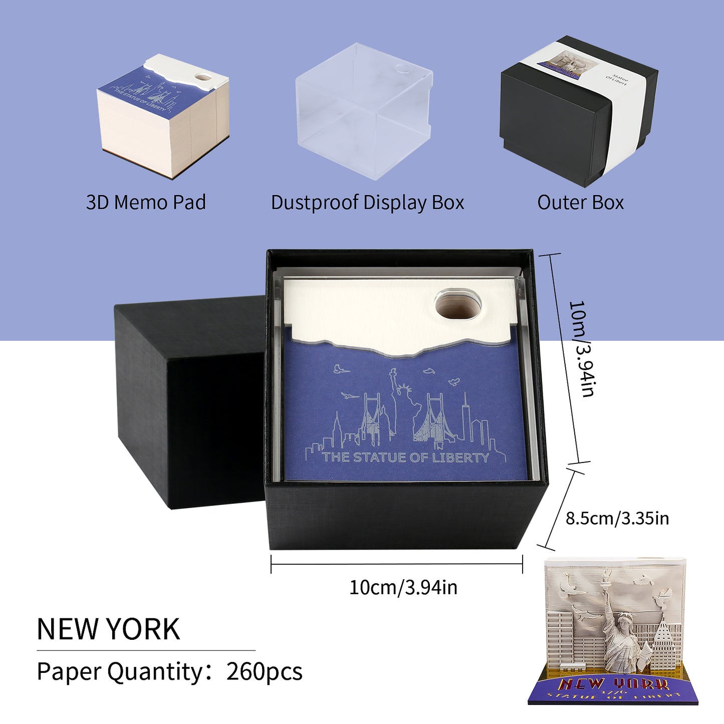 New York Liberty Statue 3D Note Pad Statue Of Liberty Note Pad Iconic Art 3D Memo Pad - Omoshiroi Block - Post It Notes - New York Gifts