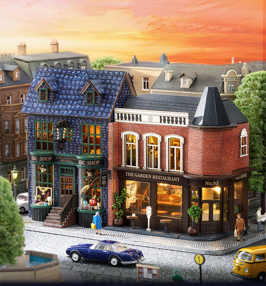 Mini série Dollhouse Miniatures-Magic Shop-coin Restaurant-Kits de maison de poupée DIY