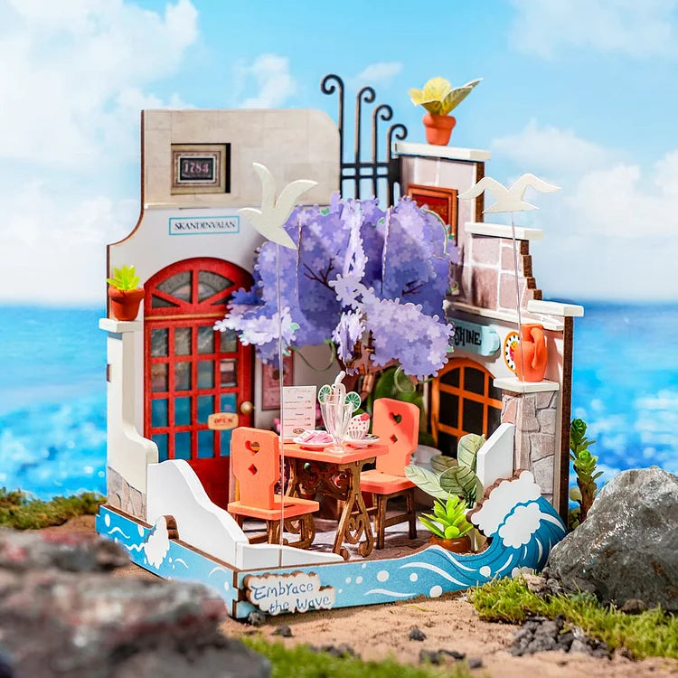 Little & Warm Space Series Miniature Dollhouse - The Muse Bookshop - Post Office - Fancy Tea Yard - Sea Holiday Restaurant