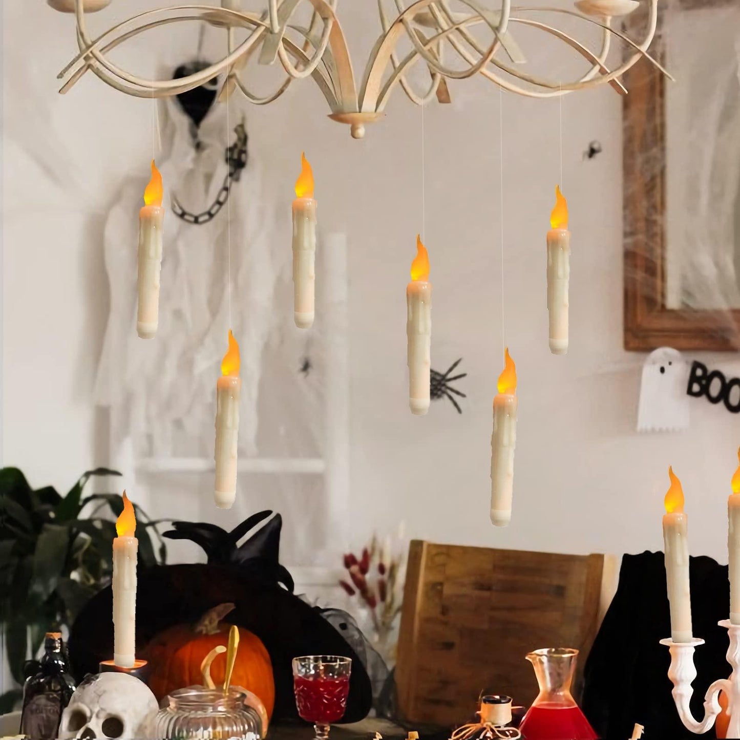 Floating LED Candles with Remote Control Witch Halloween Decor for Party Supplies Birthday Wedding 2023 Christmas Home Bedroom