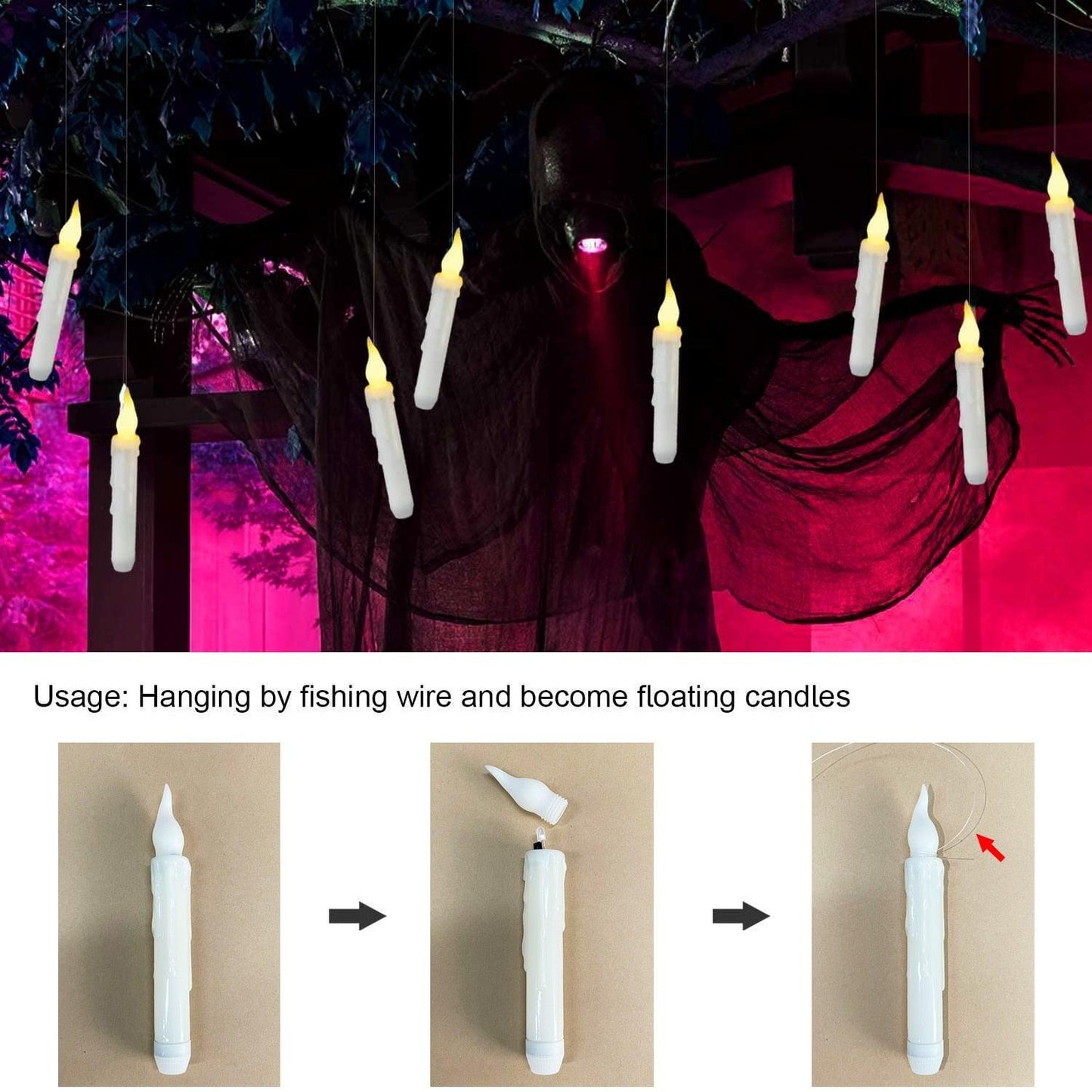 Floating LED Candles with Remote Control Witch Halloween Decor for Party Supplies Birthday Wedding 2023 Christmas Home Bedroom - Rajbharti Crafts