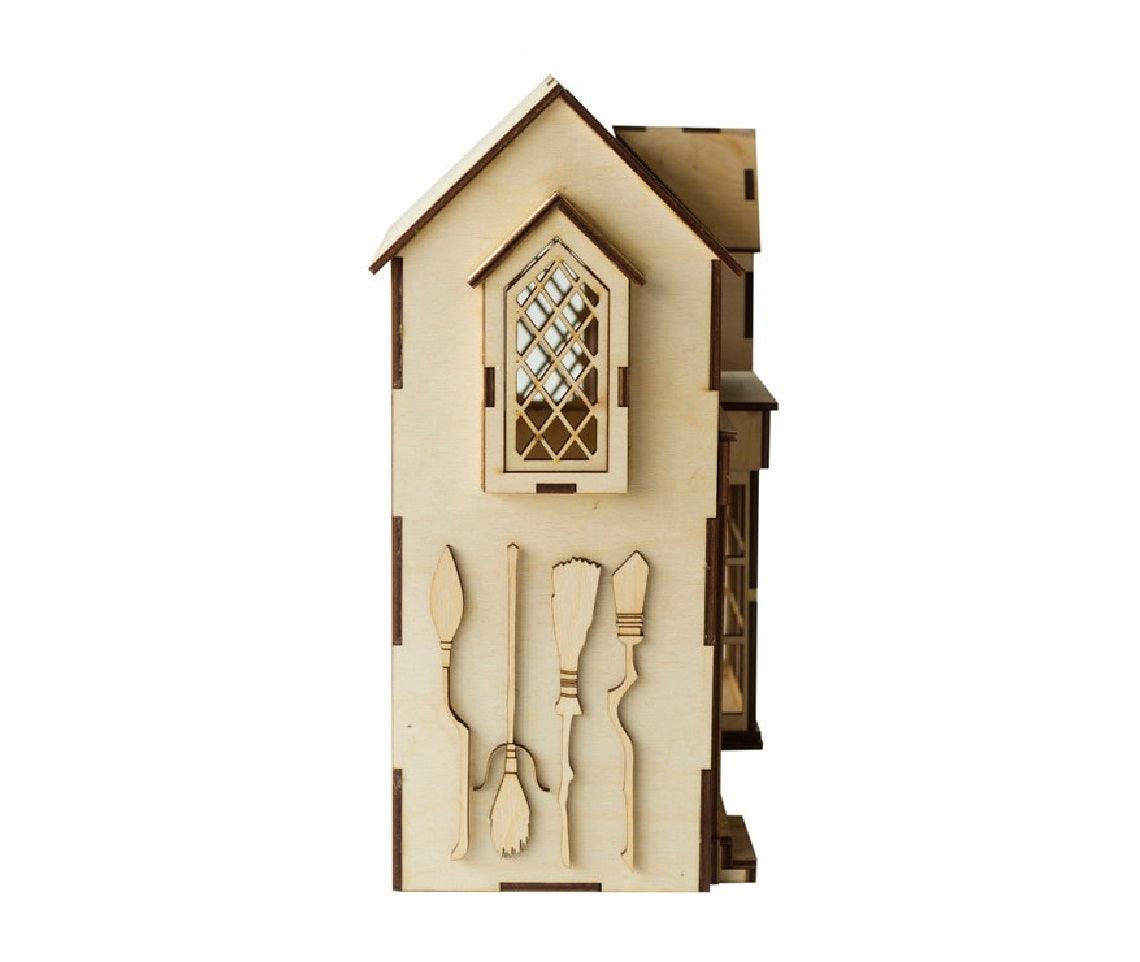 DIY Dollhouse Kit Wooden Miniature Diagon Alley Shops Broomstick Shop Miniature Magical World Miniatures