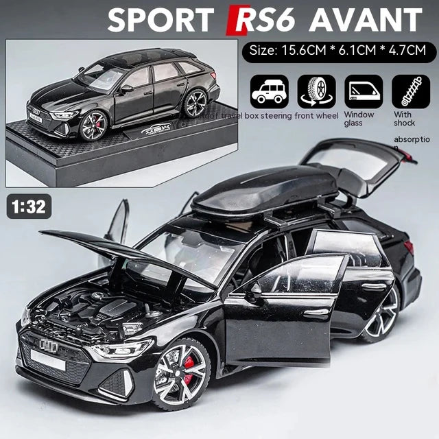 RS6 Model Car 1:32 Scaled Model Cars Black Edition Miniature Realistic Simulation Diecast Alloy Metal