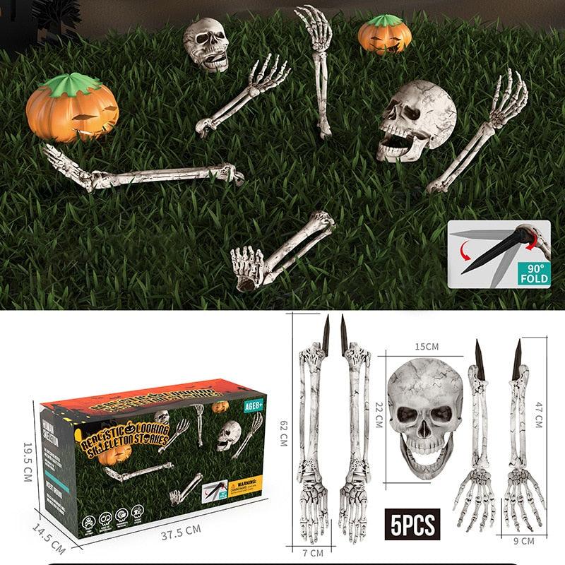 Realistic Skeleton Stakes Halloween Decorations Scary Skull Skeleton Hand Bone For Yard Lawn Stake Garden Graveyard - Rajbharti Crafts