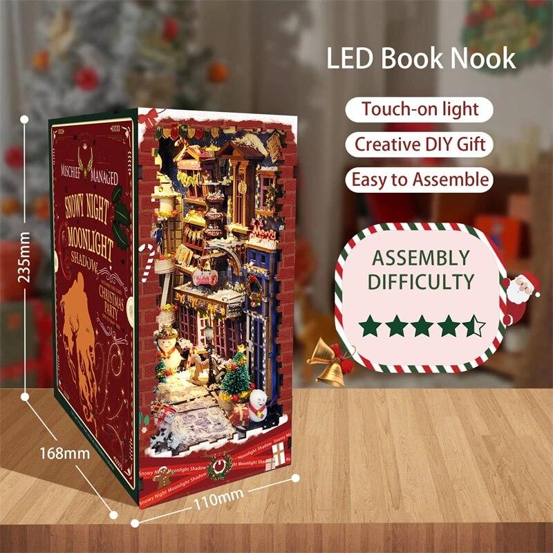 Christmas Alley Book Nook DIY Book Nook Kits Shelf Insert Kit Miniature Building Kits Santa Claus's Room Bookshelf