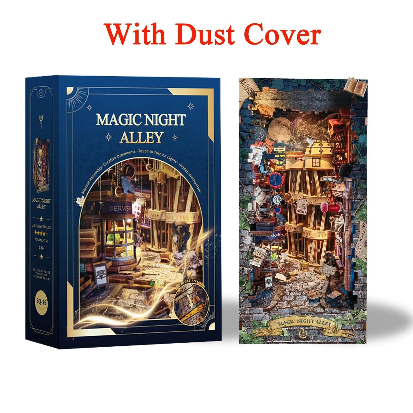 DIY Magic Night Alley Book Nook - DIY Book Nook Kits - Wizard Alley Book Nook Dioramas Book Shelf Insert Book Scenery with LED Model Building Kit
