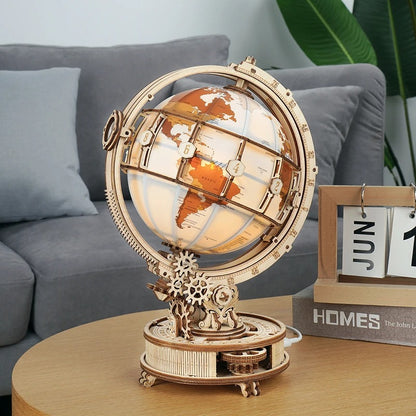 DIY Luminous Wooden Globe Light Night 3D Puzzle World Globe