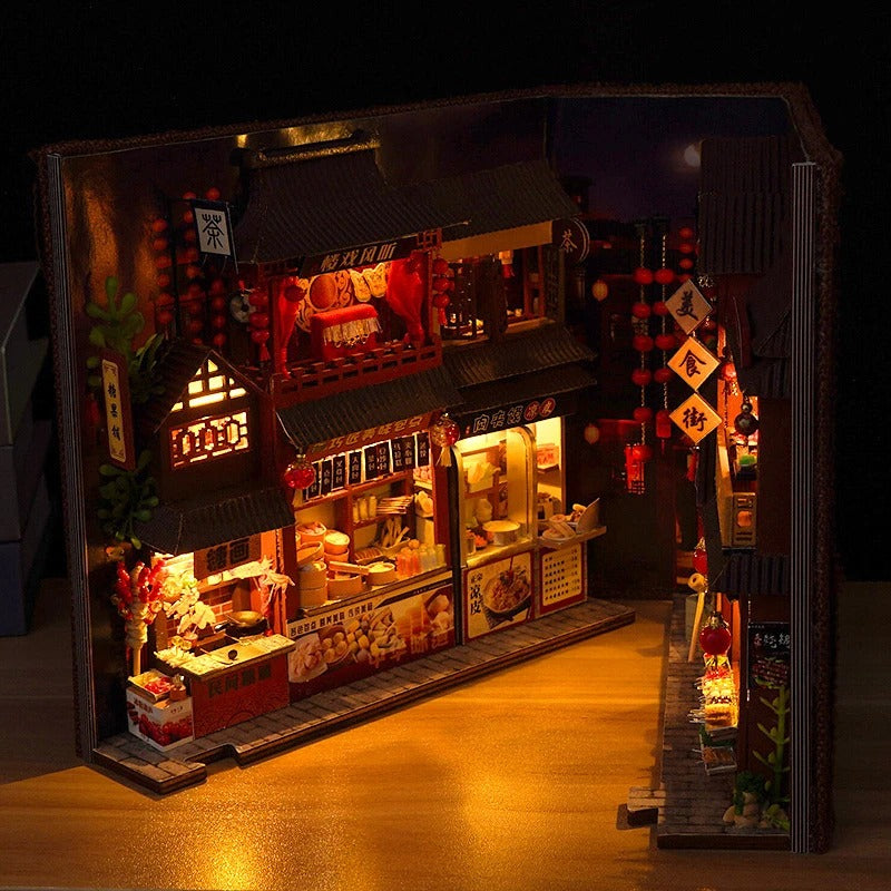 Chinese Food Street DIY Book Nook Kit Decorative Bookshelf insert magic Bookends