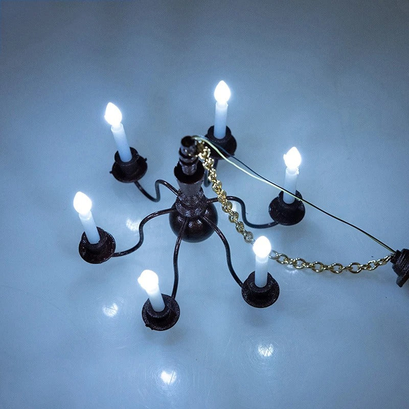 Miniature Chandelier Light Model Kid Pretend Play Led Ceiling Lamp Dollhouse Furniture Doll House Accessories