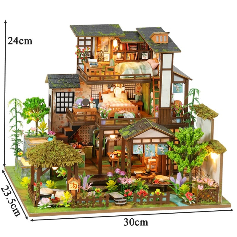 Bamboo Spring Courtyard Casa Miniature Building Kits Dollhouse With Furniture Big Villa Crafts Gifts