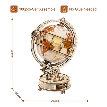 DIY Luminous Wooden Globe Light Night 3D Puzzle World Globe