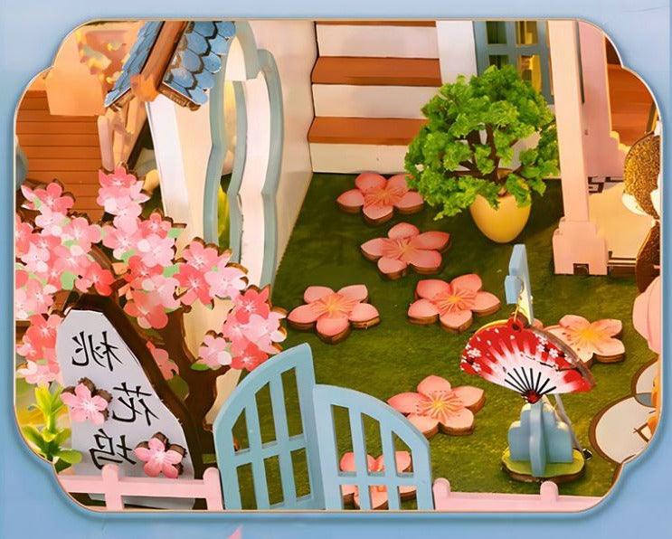 DIY Dollhouse Kit Sakura Temple Tree House Japanese Dollhouse With Moonlight & Lotus Pond Japanese Miniature Dollhouse Holiday Crafts