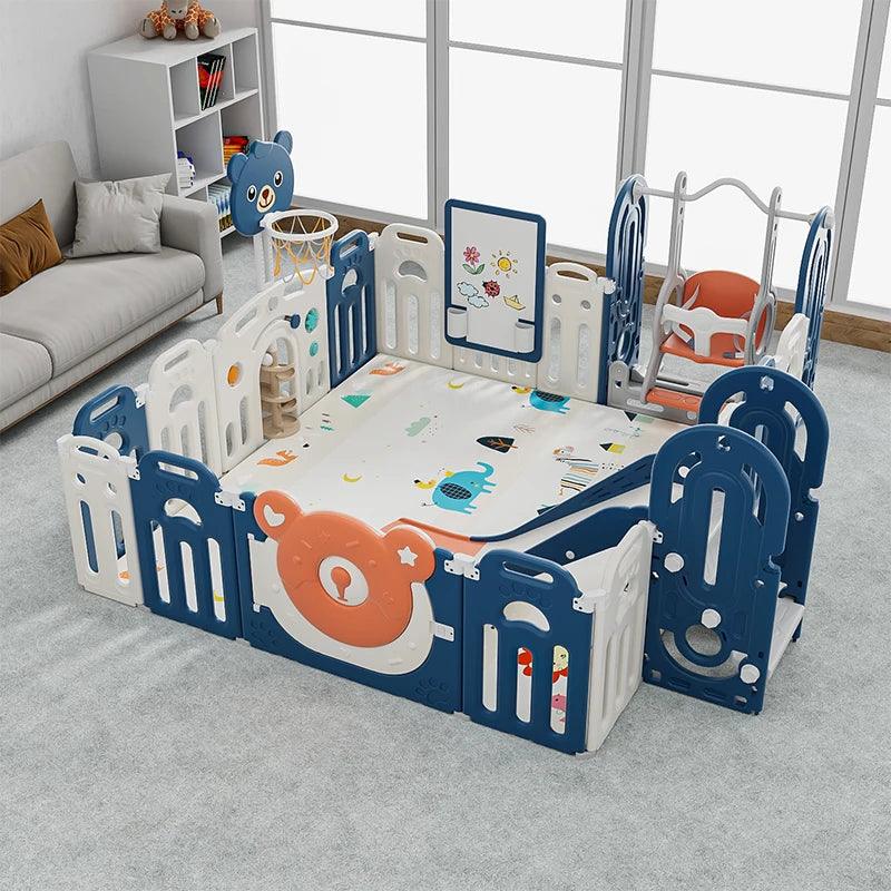 Foldable Baby Fence Playpen - Activity Play Yard For Kids & Toddlers With Crawling Mat