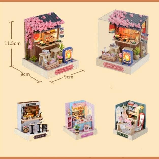 Corner of Happiness Series DIY Dollhouse Kit Miniature Sakura Noodles Shop Coffee Time - Rajbharti Crafts