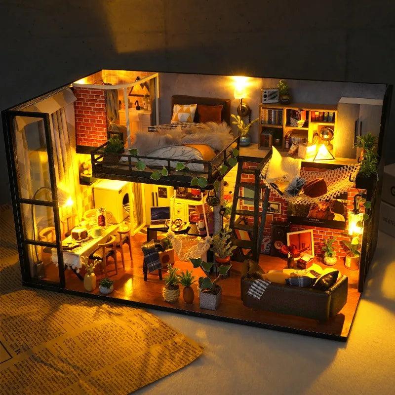 Duplex Apartment Miniature Dollhouse Kit Vacation Living Cozy House Miniatures - Rajbharti Crafts