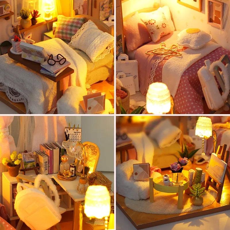 DIY Dollhouse Kit Cozy Bedroom Miniatures Astronauts Room Barbie Room Combination Style Bedrooms