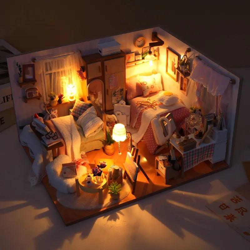 DIY Dollhouse Kit Cozy Bedroom Miniatures Astronauts Room Barbie Room Combination Style Bedrooms